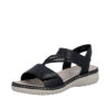 Rieker sandal til dame i sort med velcrorem samt noprede sål
