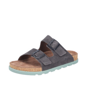 Rieker sandal til herre i grå nubuck skind med unik grøn ydersål og ekstra bredde H