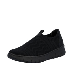 Rieker sko til dame i sort med elastisk materiale og udtagelig sål samt ekstra bredde H