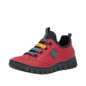 Rieker sneakers til dame i rød med elastisk overdel og Antistress komfort.