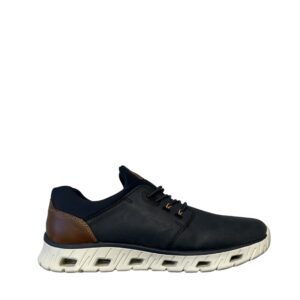 Rieker sneakers til herre i blå med elastiske snørre og Rieker Soft sål.