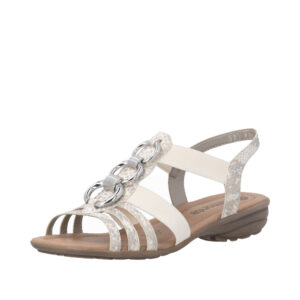 Remonte sandal til dame i hvid med skindsål og elastik rem samt flot sølv detalje