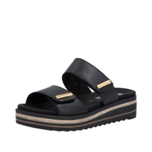 Remonte sandal til dame i sort med skindoverdel og udtagelig sål samt justerbare velcroremme