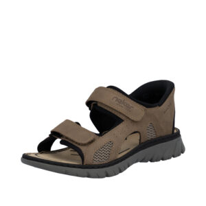 Rieker Ready 2 Go sandal til herre i lysebrun, med Antistress og flot design. Tages på uden brug af hænder