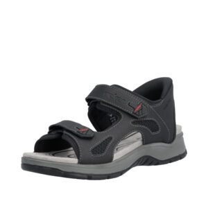 Rieker Ready 2 Go sandal til herre i sort med 2 justerbare velcroremme og fast hælkappe samt stødabsorberende sål