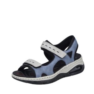 Rieker vandresandaler til dame i blå med velcroremme og Antistress