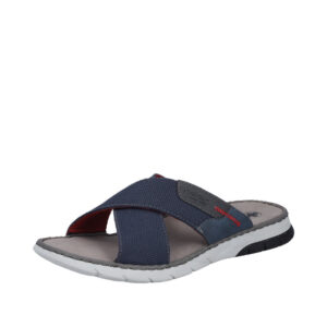 Rieker sandal til herre i blå med krydsrem og ekstravidde G samt blød indersål