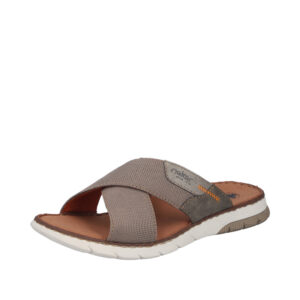 Rieker sandal til herre i brun med krydsrem og ekstravidde G samt Antistress