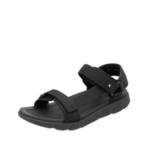 Rieker sandal til herre i sort med blød indersål og ekstra bredde G samt tre velcroremme