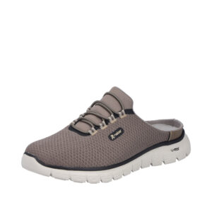 Rieker slippers til herre i beige med åben hælkappe samt let og fleksibel og mesh-overdel