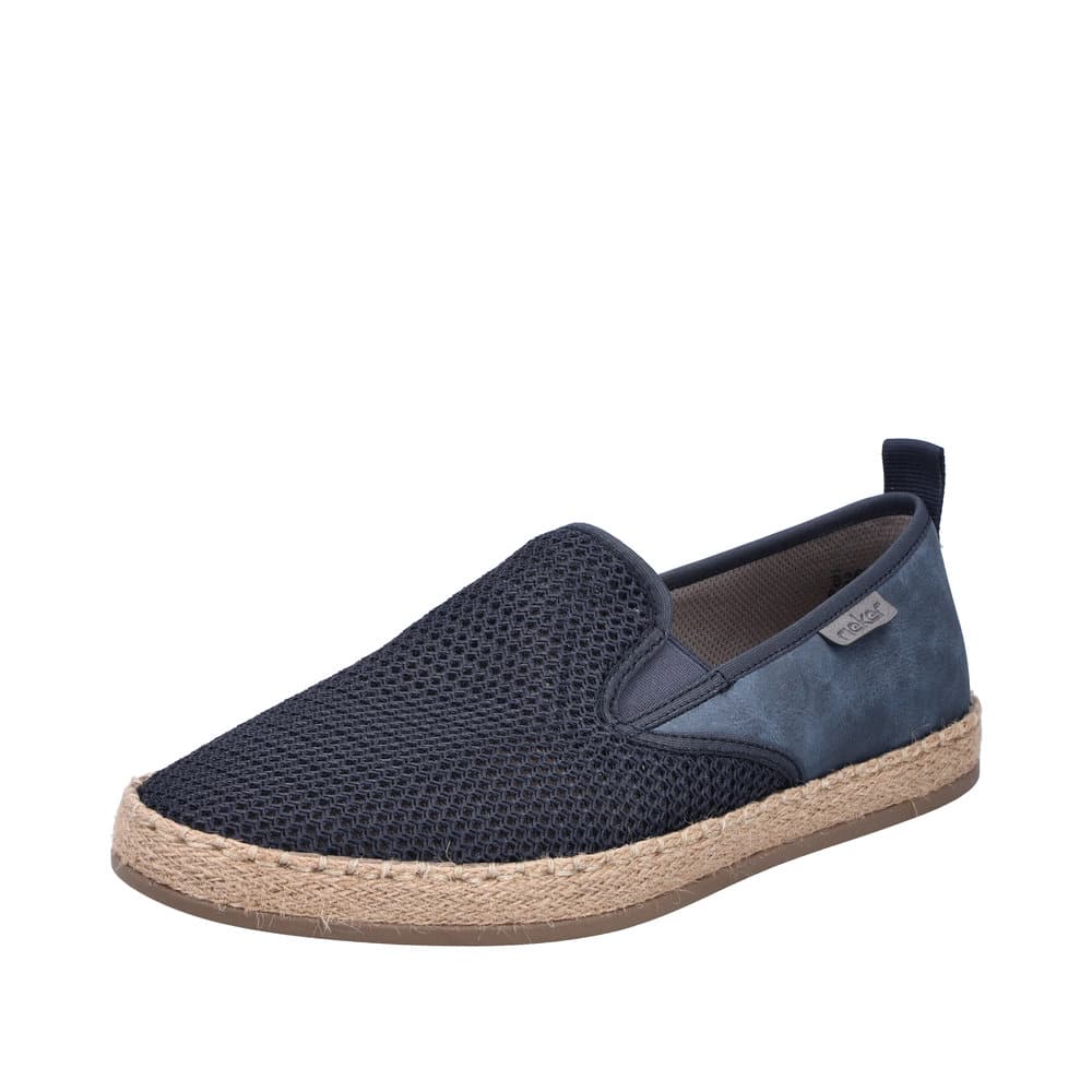 Rieker hyttesko til herre i blå med udtagelig sål i skind.