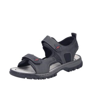 Rieker sandal til herre i sort med to velcroremme og fleksibel pasform.