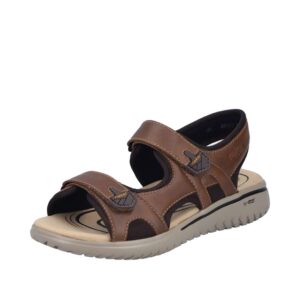 Rieker sandal til herre i brunt skind med to justerbare velcroremme samt ekstra bredde G