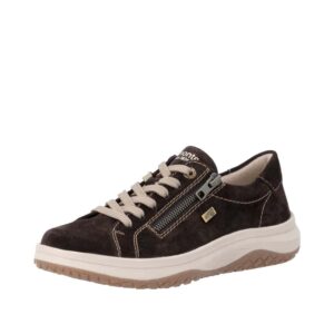 Remonte sneakers til dame i brun med skindoverdel og udtagelig Remonte Soft indersål.