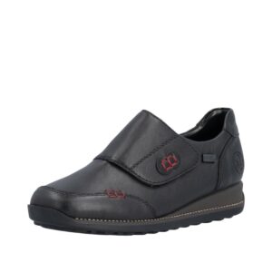 Rieker sko til dame i sort med velcro og Rieker-Tex