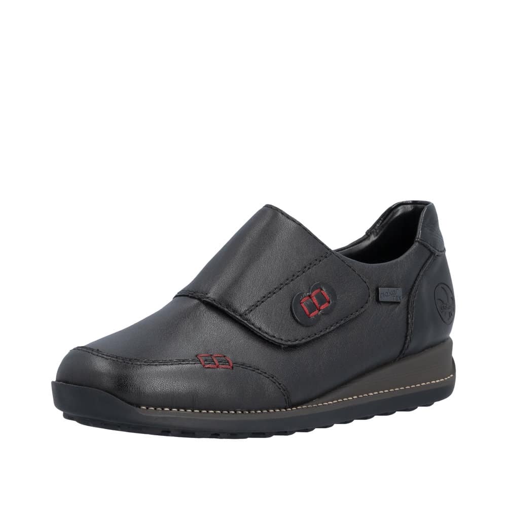 Rieker sko til dame i sort med velcro og Rieker-Tex