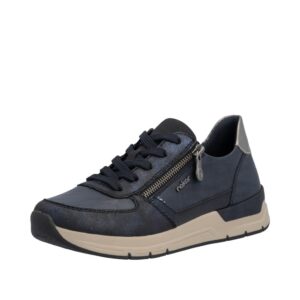 Rieker sneakers til dame i blå med lynlås i siden og snørebånd samt blød udtagelig sål