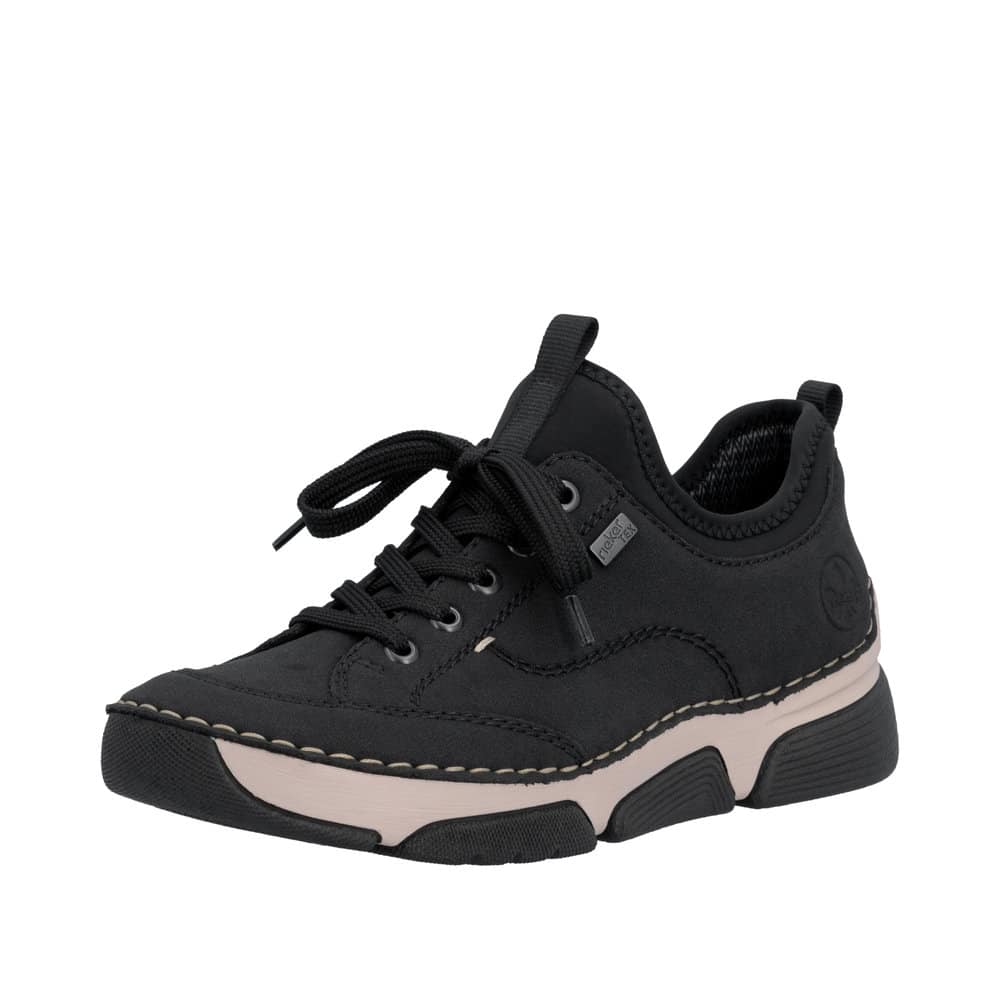Rieker sneakers til dame i sort med skindsål og Rieker-Tex samt snørebånd