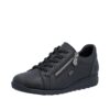 Rieker sneakers til dame i sort med skindoverdel og ekstra bredde H samt Rieker-Tex og udtagelig sål