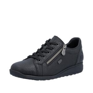 Rieker sneakers til dame i sort med skindoverdel og ekstra bredde H samt Rieker-Tex og udtagelig sål