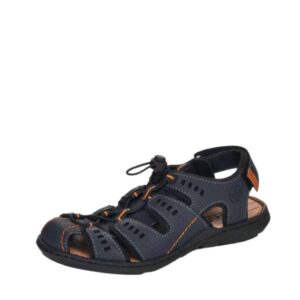 Rieker sandal til herre i blå med elastisk snøre og stødabsorbering.