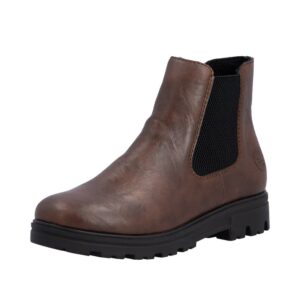 Rieker støvle i brun med skinddetaljer og elastik samt lynlås