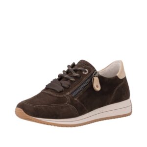 Remonte sneakers til dame i brun med ruskindsoverdel samt udtagelig sål og funktionel lynlås
