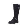 Rieker lang støvle til dame i sort med flotte sølv detaljer og varm foring samt Rieker-Tex